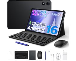Aorlym P13 Pro - Tablet - 12 GB RAM + 256 GB ROM (2 TB/TF) - 13,4 inch tablet FHD+ 120 Hz - Android 16 - UNISOC T7280 - 12000 mAh - 4G LTE - Wi-Fi 5 - Bluetooth 5.0 - Inclusief toetsenbord, muis, Stylus en hoesje - Dubbele luidsprekers - Zwart