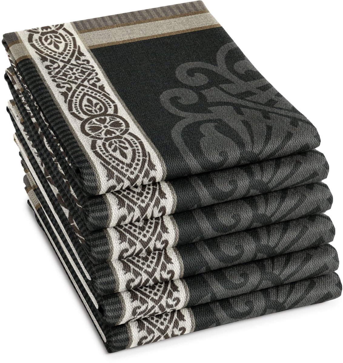 DDDDD - Rozet - 6x Theedoek - Set van 6 - Katoen - Print - 60x65 cm - Grijs