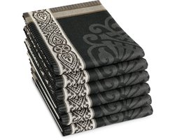 DDDDD - Rozet - 6x Theedoek - Set van 6 - Katoen - Print - 60x65 cm - Grijs