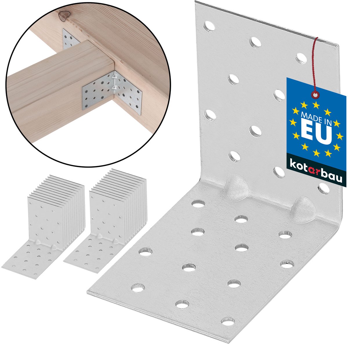 KOTARBAU® 25 Stuks Hoekverbinder, Verzinkt Staal, 80 x 80 x 60 mm, Zilver, Hoekanker Met Ril, Zware Hoekverbinding, Hoekijzer, Versterkingshoek, Montagehoek Voor Houtconstructies