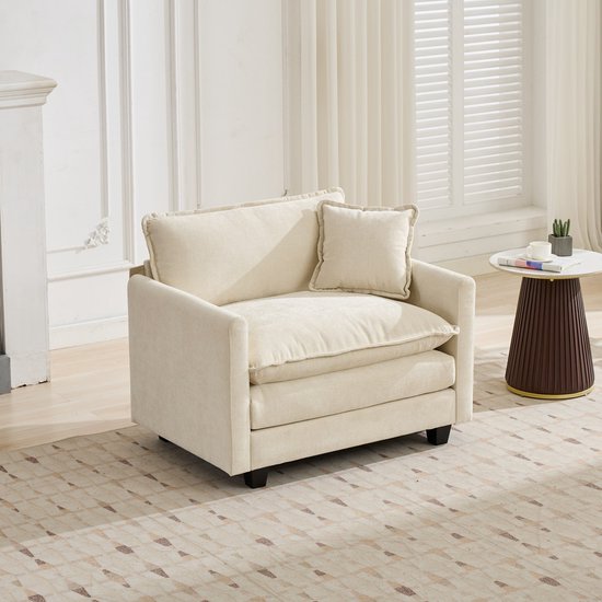 HAUSS SPOLE Fauteuil - 1-Zits Cloud Stoel - Met Armleuningen En Rugkussen - Voor Woonkamer, Slaapkamer En Appartement - Chenille Stof Beige van HAUSS SPOLE — afbeelding 3