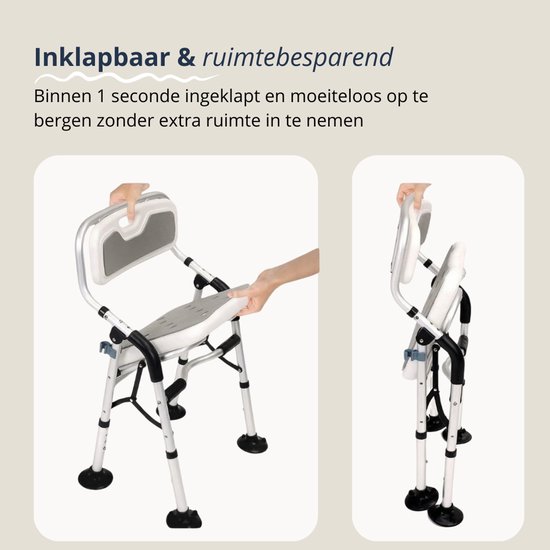 BY JRM® Inklapbare Douchestoel - Douchekruk - Incl. badset, douche puff, douchekophouder - Met Armleuning - Hoogte Verstelbaar - Antislip - Grijs