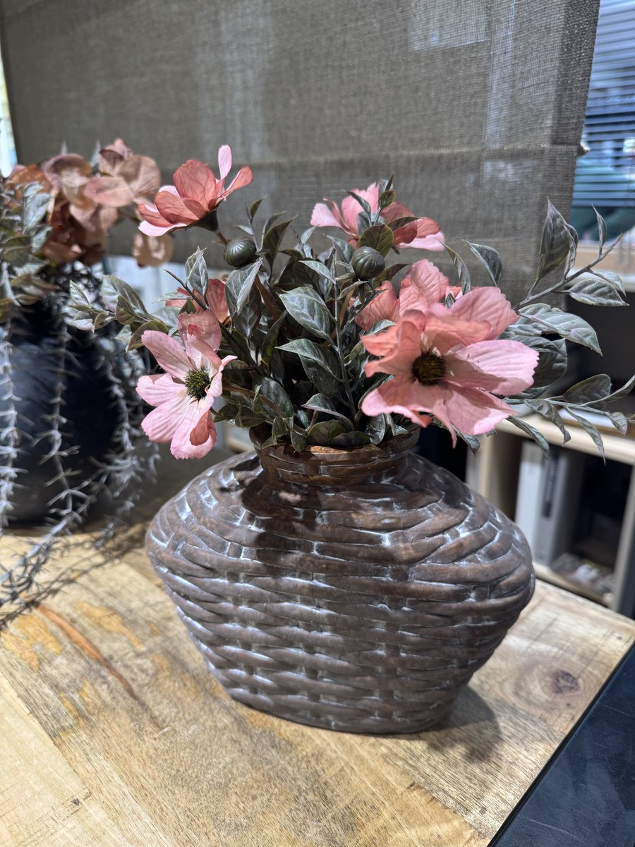 Decostar - Vaas - Bloempot - Riet motief - Polystone