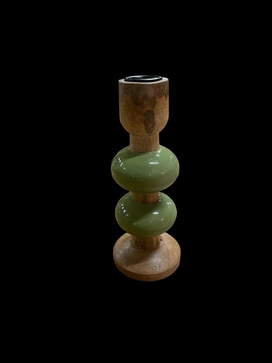 Kandelaar mangohout 19x7cm groen