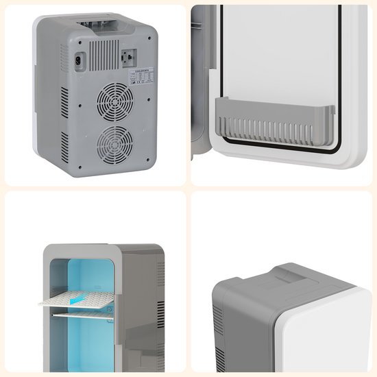 Puluomis - Mini koelkast 10L - Skincare & make-up fridge - 12V & 220V - Koel & warm - Auto koelkast - Compact - Ggrijs van Merkloos — afbeelding 2