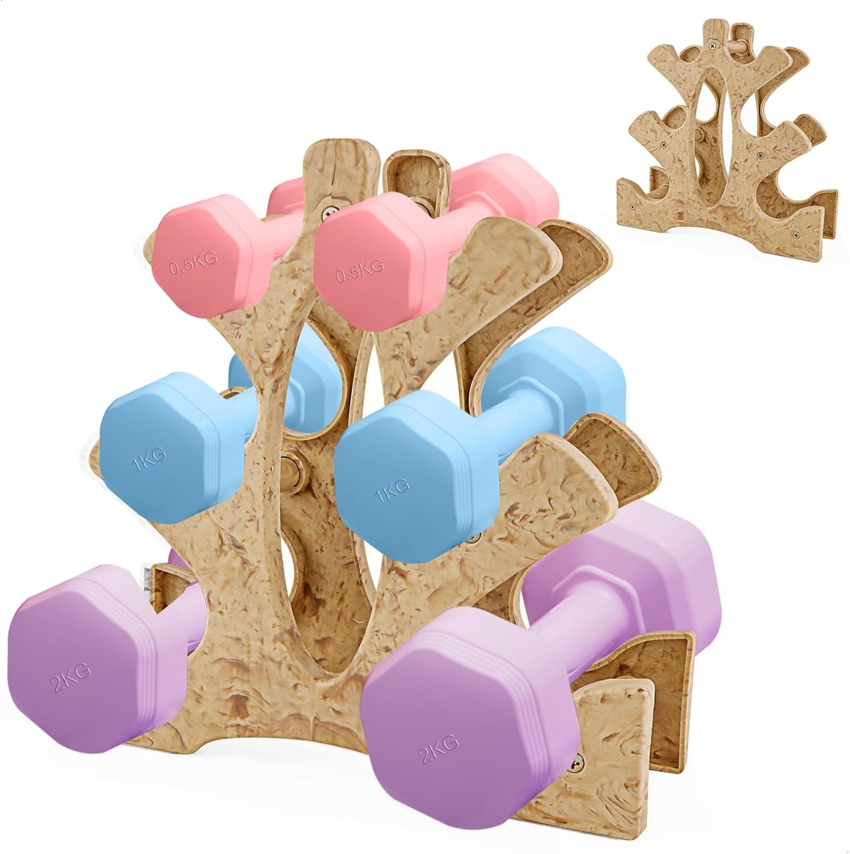 Halterrek - Dumbbell standaard - Halter standaard - Dumbell Rek - Dumbbell Toren - Weight Rack - Dumbbell Houder - Dumbell Opbergrek - Fitnessapparatuur - Belastbaar - 3 Laags - 23 × 22,5 × 8,5 cm - Bruin - van Imperatoris