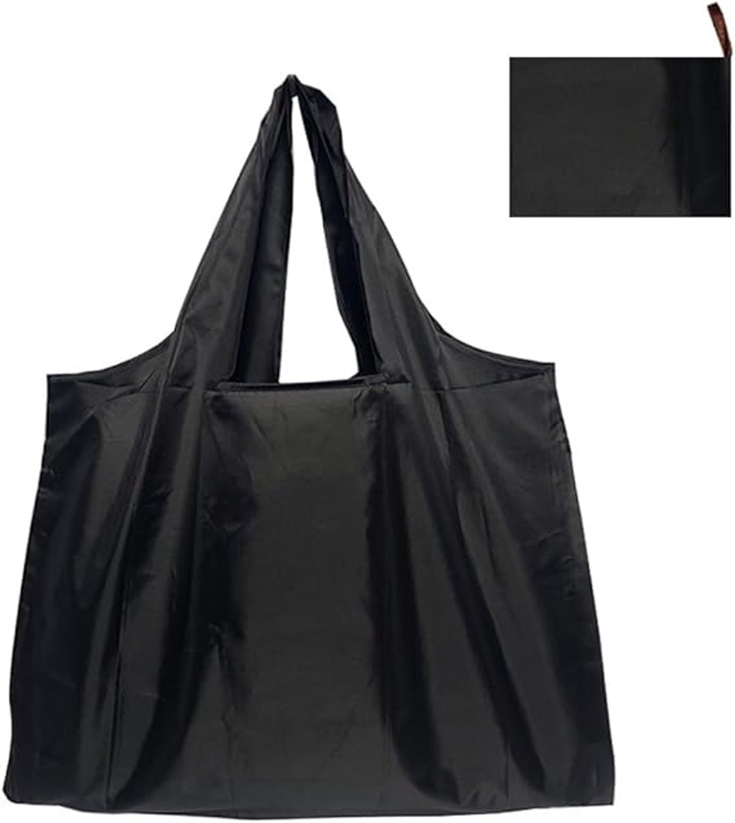 Opvouwbare boodschappentas 58 x 40 cm - zwart nylon - herbruikbaar - ideaal voor boodschappen - ShopVlot