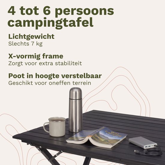 TRVLMORE Campingtafel - 120x70x70cm - Lichtgewicht met Aluminium Frame - Vouwtafel Verstelbaar - Kampeertafel - Klaptafel - Zwart van Merkloos — afbeelding 3