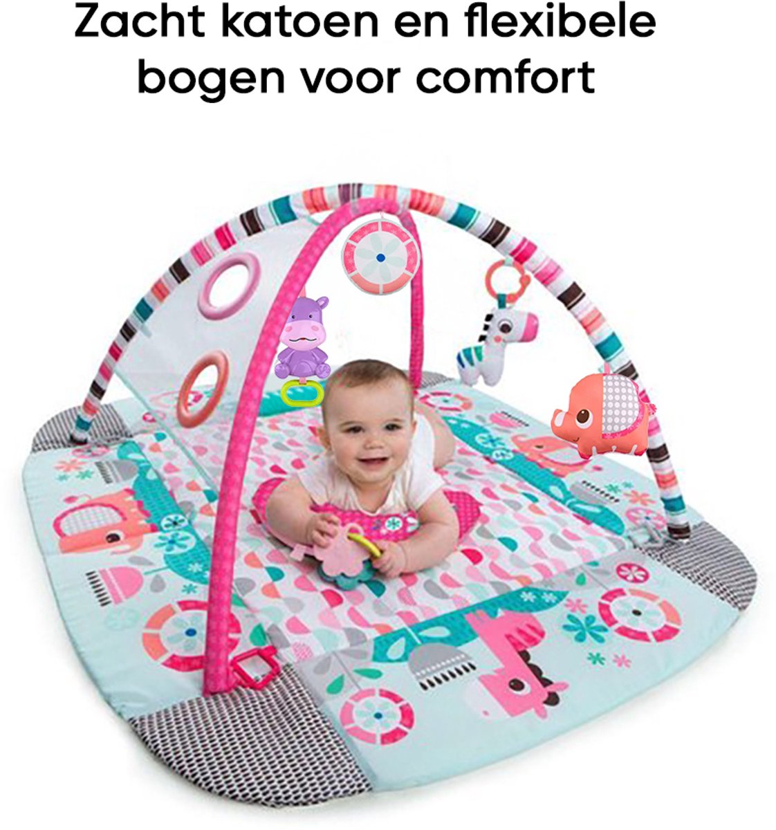 Multifunctioneel Speelkleed Baby + Buikligtrainer - Babygym met AANPASBARE WANDEN - Speelmat met Boog - Incl. 20 Ballen + 5 Speeltjes - Vanaf 0m+ — afbeelding 10