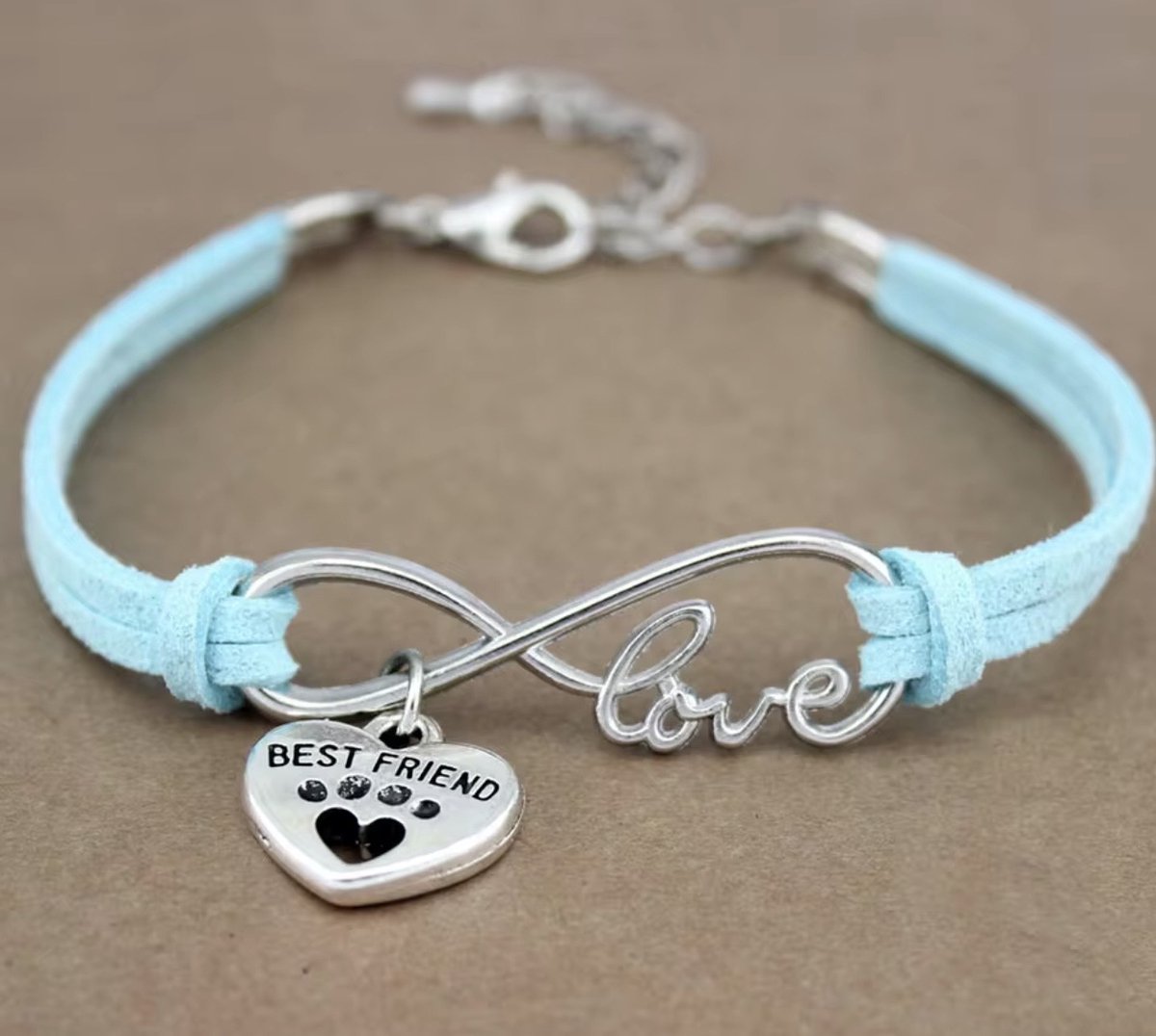 12Getit Armbandje turquoise/blauw met hartje en infinity Love hangertje