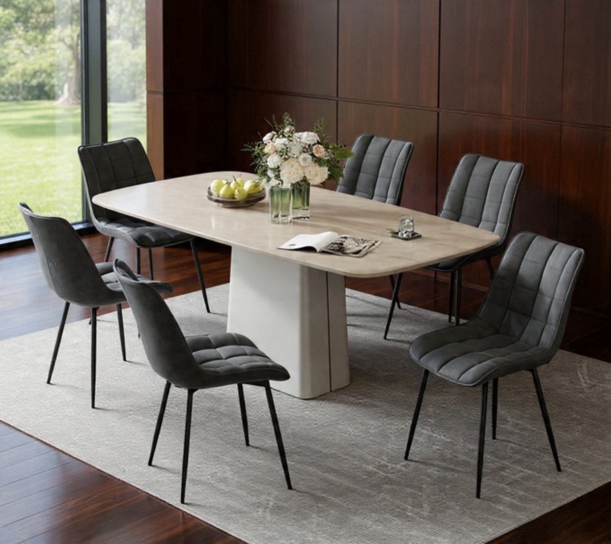 Velora Comfort Fluwelen Eetkamerstoelen – Set van 4 – Donkergrijs – Metalen Poten & Ergonomische Rugleuning Casa Serena – Afmetingen op aanvraag – Casa Dorada