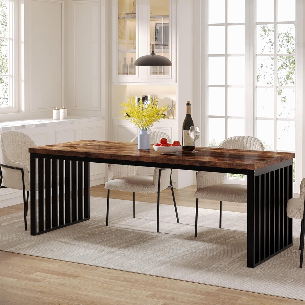 Tribesigns Rechthoekige Eettafel voor 6-8 personen - Eettafel met Metalen Onderstel - 180cm Lange Rechthoekige Keukentafel - Industrieel - donkerbruin - 180 x 60 x 76.5 cm
