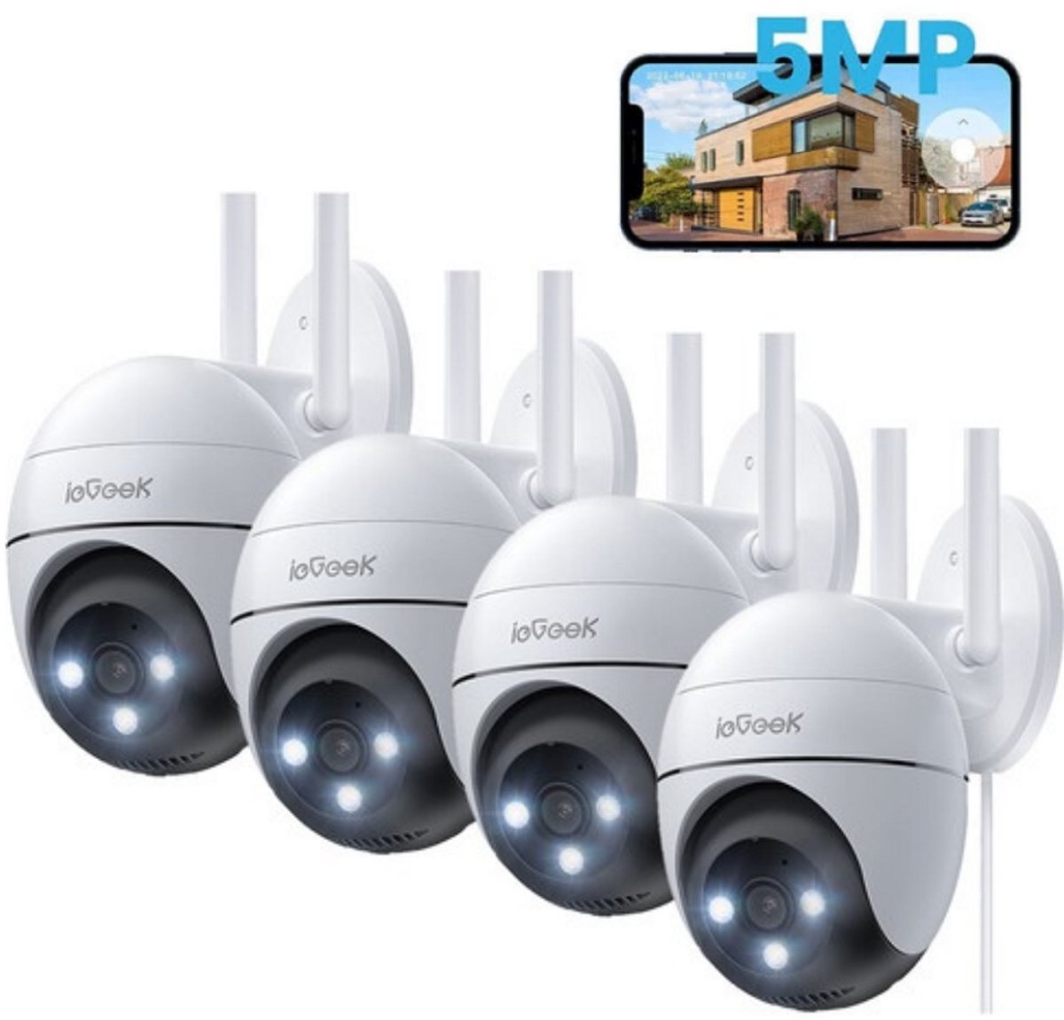 ieGeek Beveiligingscamera Buiten – 5MP - Buiten Camera Met Nachtzicht – Buitencamera - Bewakingscamera voor Buiten- Met WiFi en APP - 4 Stuks