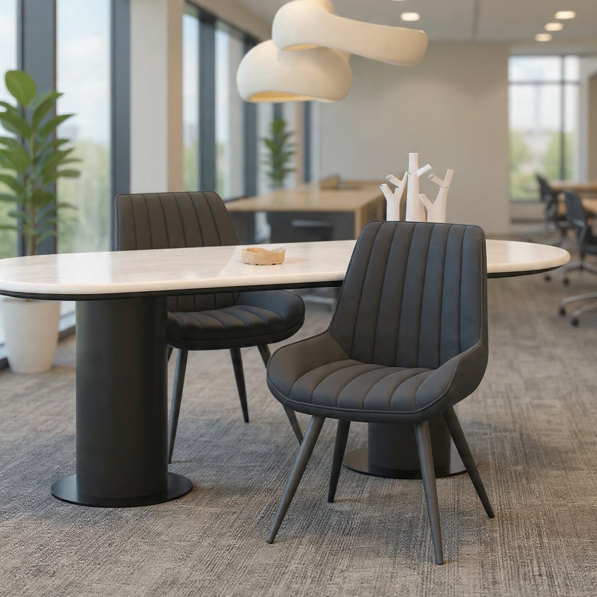 Eetkamerstoelen, set van 2 | Gestoffeerde stoelen met 10 cm zitkussens • Eetkamerstoel van imitatiestof • Keukenstoel met rugleuning • Moderne fauteuils • Metalen poten • Zwart FU01043BL-2- Casa Se...