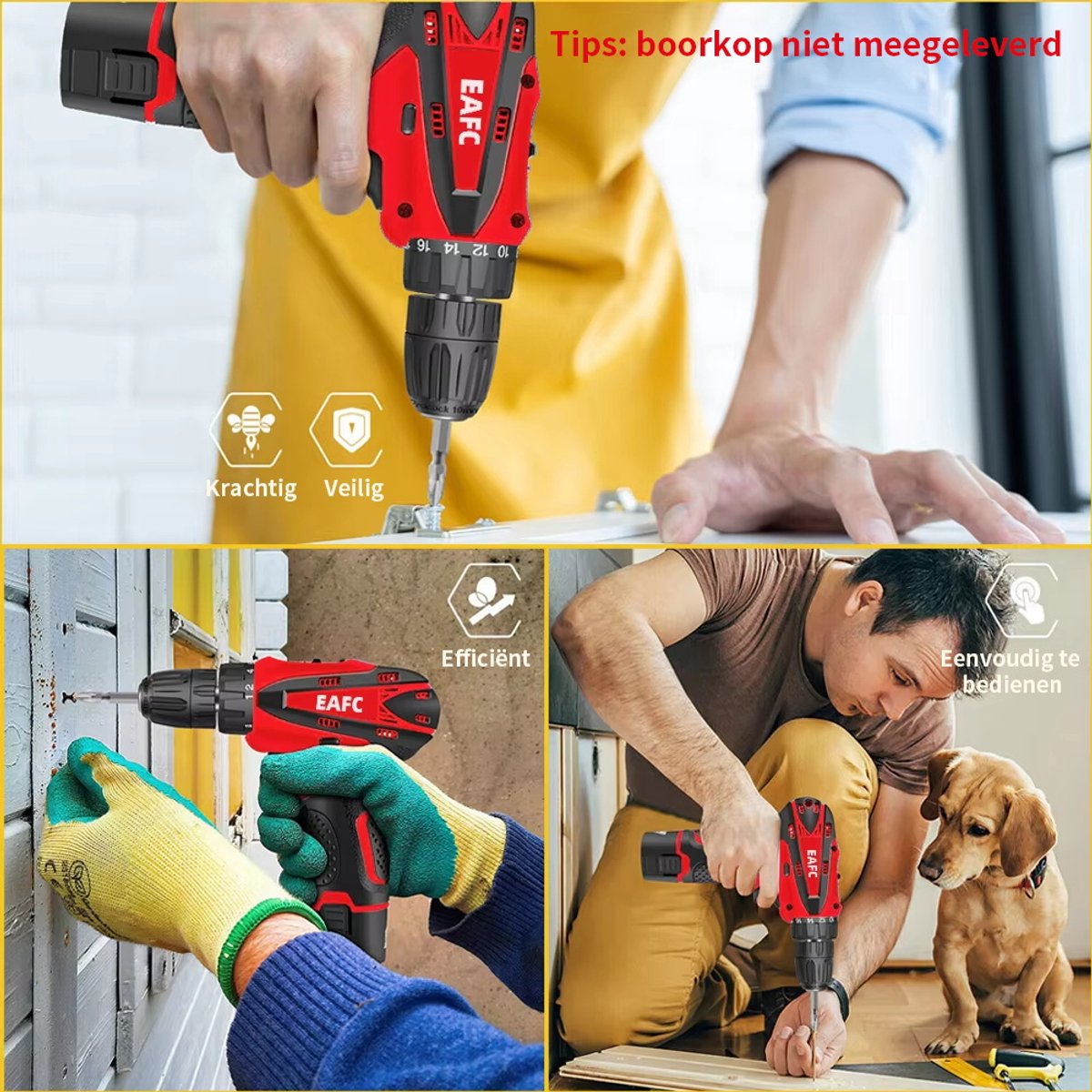 EAFC - Draadloze Accuboormachine – Compacte Elektrische Boor & Schroevendraaier – Incl. accu Oplaadbare – Ideaal voor Klusjes in en om het Huis – Boormachine - Boorhamer – foto 4