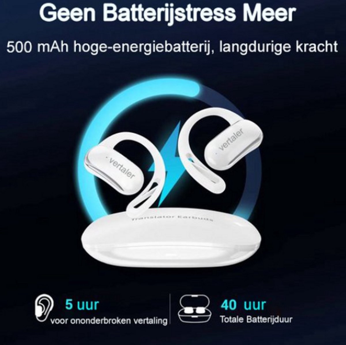 Vertaal oordopjes met spraakvertaler – draadloos vertaalapparaat voor 144 talen, offline vertaling zonder wifi, reis vertaler voor vakantie & zakelijk gebruik-Zwart thumbnail 5