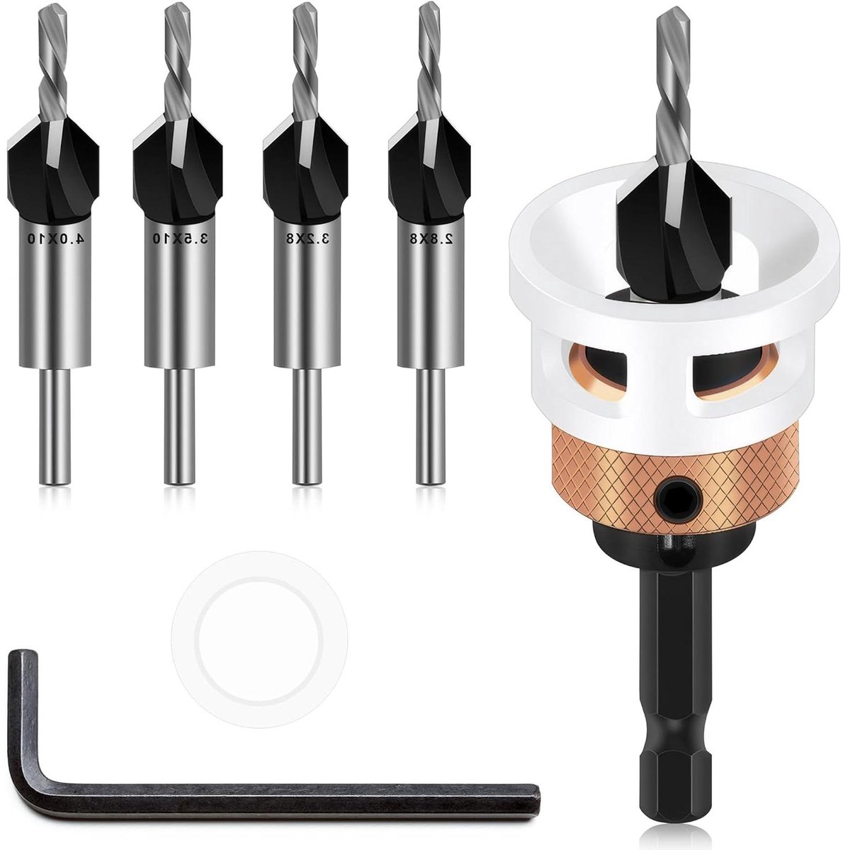 Allecto Plus - 6-delige kegelverzinkboor set voor houtbewerking - Houtboor met diepteaanslag.