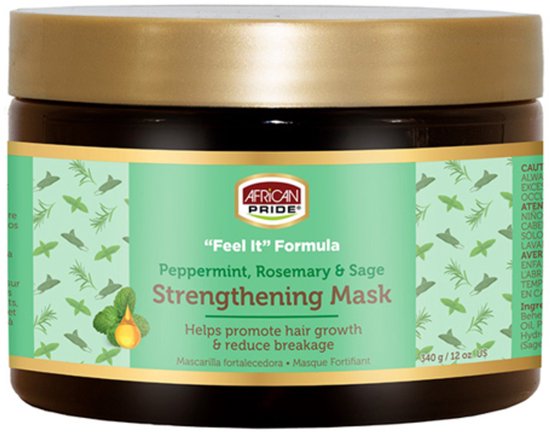 African Pride Pepermunt, Rozemarijn & Salie Versterkend Masker. Helpt haargroei bevorderen & haarbreuk verminderen.