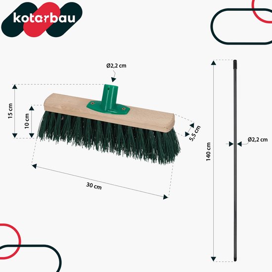 KOTARBAU® Straatbezem, Veegbezem, Tuinbezem, Beukenhout, 30 cm, Groen, Buitenbezem, Harde Veegbezem, Houten Straatbezem, met Metalen Steel van KOTARBAU — afbeelding 4