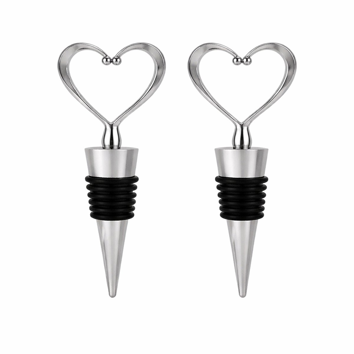 Wijnstoppers Veldman Living - RVS Wijnstoppers - Zilverkleurige hart wijnstoppers 2 stuks