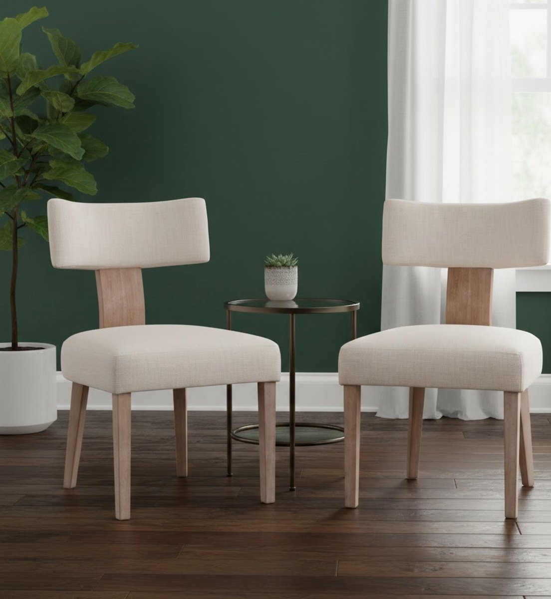 Serena Linnen Comfort Eetkamerstoelen Set van 2 Beige - Scandinavische Houten Keukenstoelen met Ergonomische Rugleuning - Gestofferde Linnen Stoelen Zonder Armleuning Merk: Casa Serena – Afmetingen...