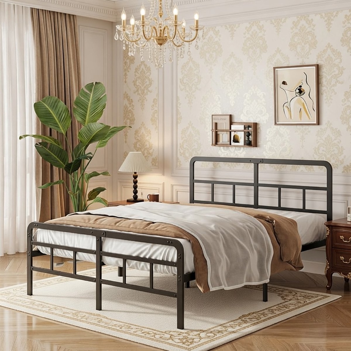 Luxe Metalen Tweepersoonsbed 140x200 cm - Modern Stijlvol Bedframe met Robuuste Lattenbodem, Geruisloos en Eenvoudig te Monteren, Zwart Casa Serena