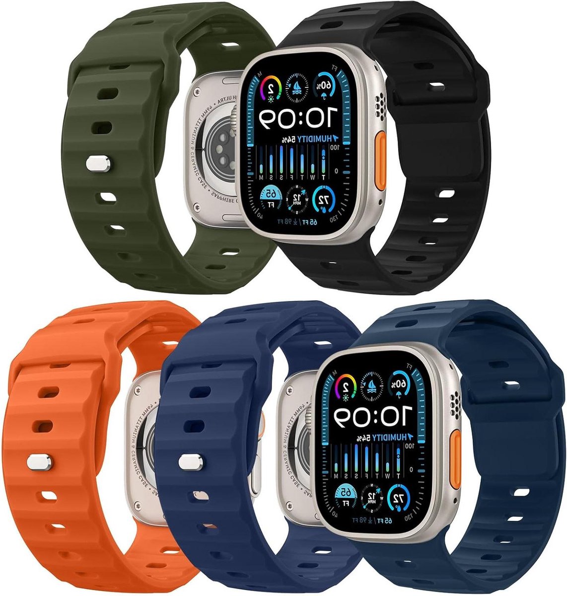 Silicone vervangende polsbanden voor Apple Watch Series, 5-pack, unisex, Ocean thema, compatibel met diverse maten, diverse kleuren