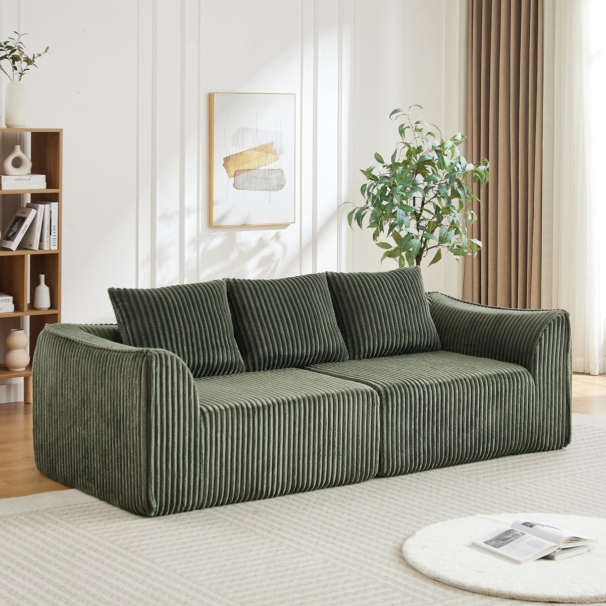 HAUSS SPOLE Modulaire Zitbank – Loungesofa Met Zacht Ribfluweel En Extra Brede Zitting – Voor Woonkamer En Appartement – Corduroy Groen