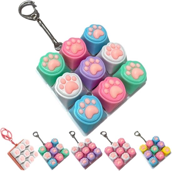 Jouet Fidget Clavier - 1 pièce - Jouets Fidget - Jouet Clavier - Porte-clés - Jouet Sensoriel Anti-stress - Clicker Fidget Clavier 9-en-1 - Relaxant - Soulage le stress - Motif patte de chat - Sans éclairage - blanc rose
