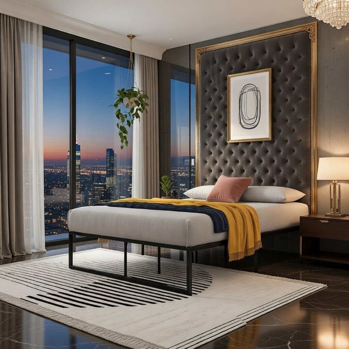 Elegance Metaal Bed 140x200 cm - Hoogwaardig Stabiel Bedframe met lattenbodem, Opbergruimte Onder Bed, Modern Minimalistisch Design, Zwart - Groene Boxspring Nodig Casa Serena