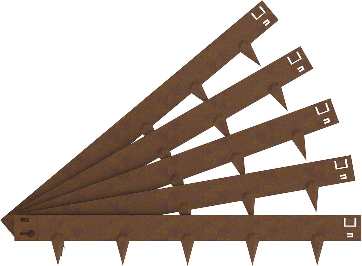 106 x 16 cm - Gegalvaniseerde Gazonrand - Weerbestendige Poedercoating - Metalen Palissades - Pak Van 5 - Modulaire Tuinrand - Totaal 5,3 m - Roestig - NAIZY