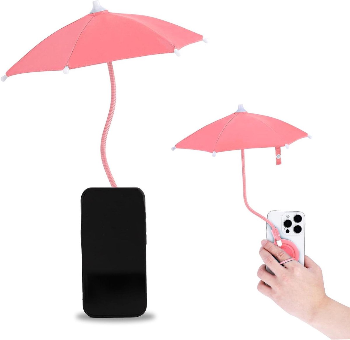 Telefoonparaplu voor Zonnescherm, Magnetisch, Geschikt voor iPhone en Android, Roze.