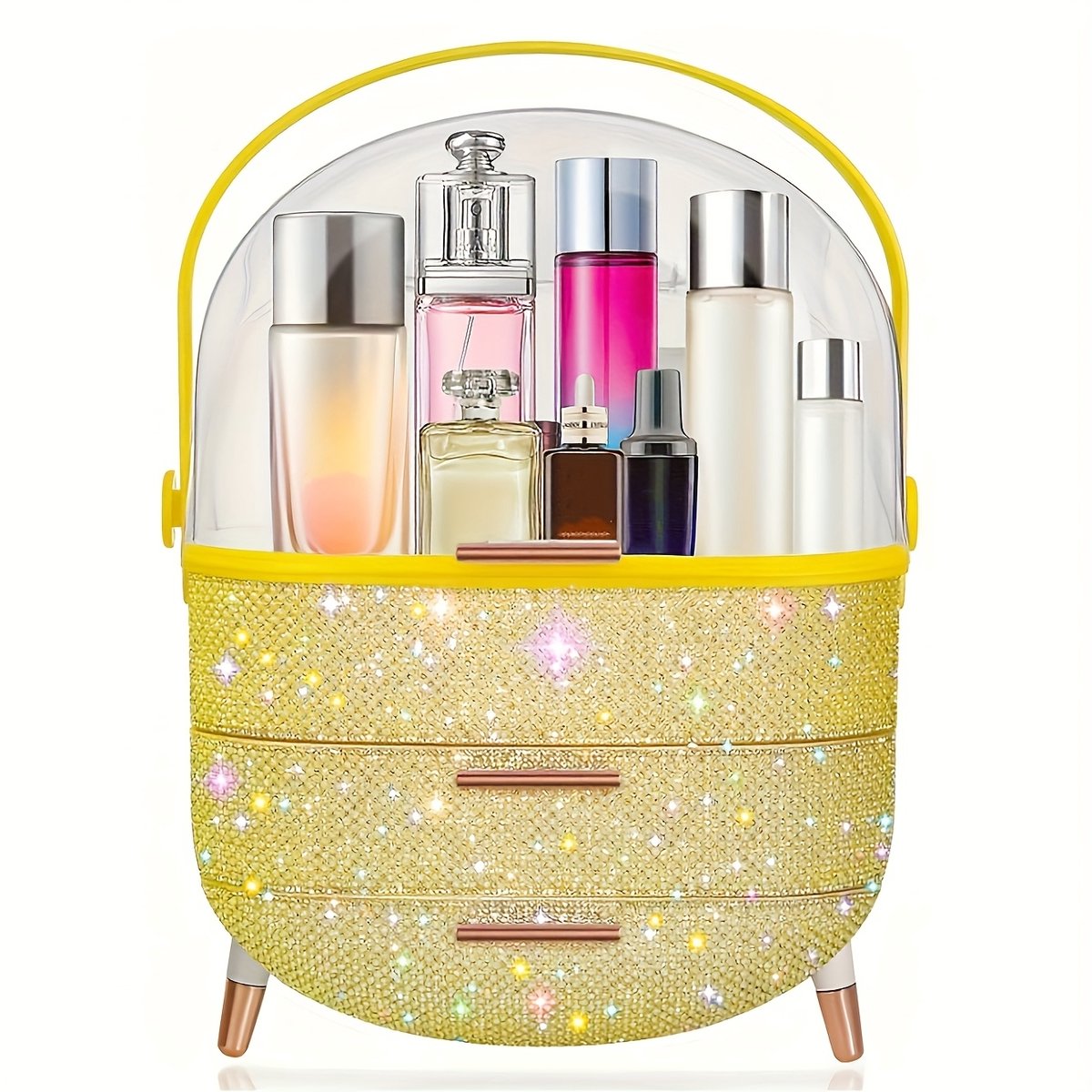 Glitzerlife - Multifunctionele Make-upkoffer Cosmetica Opbergdoos Organizer - Stofdicht Acryl - 3 Laags voor Huidverzorgingsproducten en Sieraden - Werkblad - Goud