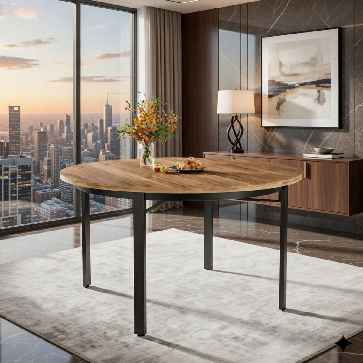 Montelvo Ronde Eettafel 118,5 cm - Industrieel Landelijk Design met Houtlook Blad en Metalen Poten - Keukentafel voor 4-6 personen - Moderne Eetkamertafel - Casa Serena – 118,5 cm – Casa Dorada