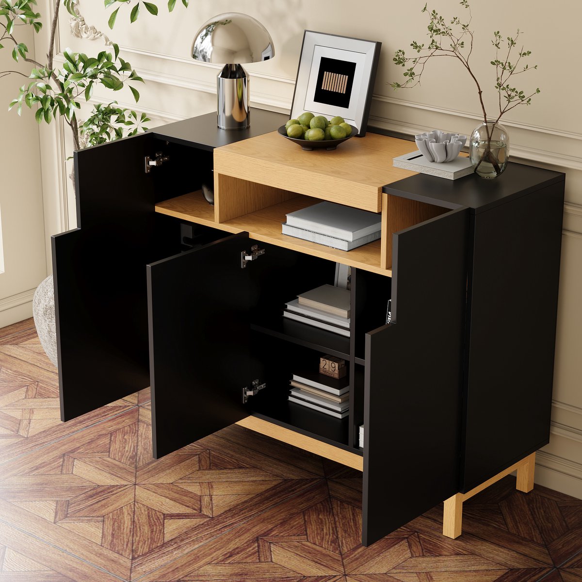 Dressoir - drie deuren - geschikt voor woonkamer en eetkamer - multifunctioneel opbergmeubel - zwart
