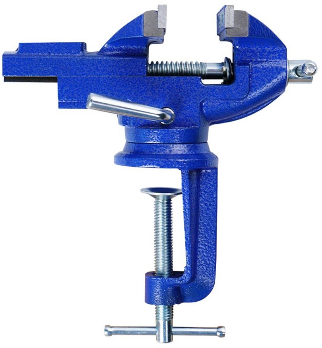 Homtas Bankschroef - Bankschroef met tafelklem - gietijzer - draaibaar - 70 mm - blauw
