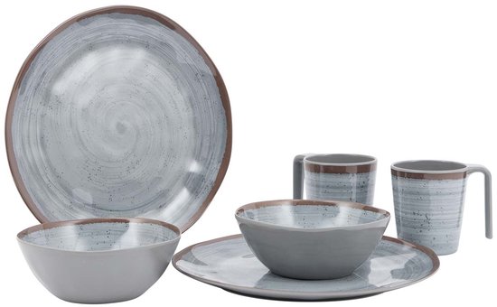 Bo-Camp Servies - Halo - 6-Delig - Melamine - Grijs