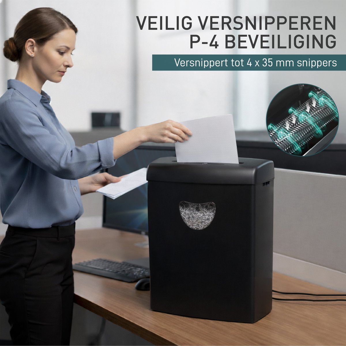 ADSafety Papierversnipperaar P4 Cross Cut - Papiervernietiger Voor Thuis & Kantoor - 21 Liter - 10 Vellen - Vernietigt ook CD's & Pasjes - Zwart thumbnail 3