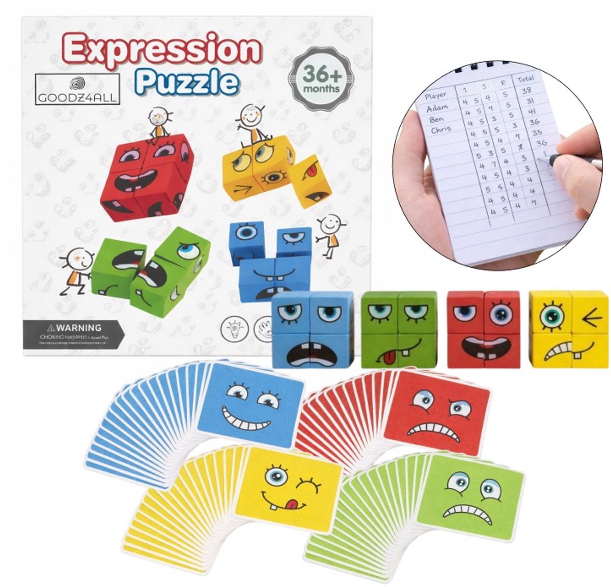 Goodz4All Gezelschapsspel Educatief Speelgoed Emoties Puzzel Spel voor Kinderen met Scoreboekje Emotie Leren Herkennen en Benoemen