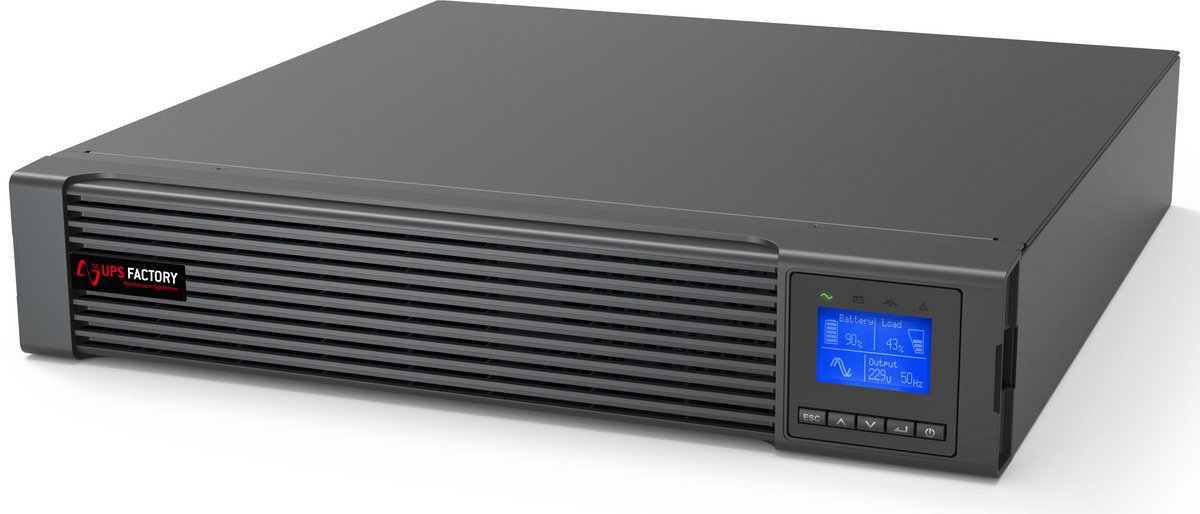 The UPS Factory OL-RTB-3000VA Rackmount/Tower Online/Dubbel Conversie UPS Noodstroom: Krachtige bescherming voor uw apparaten Uninterruptible Power Supply