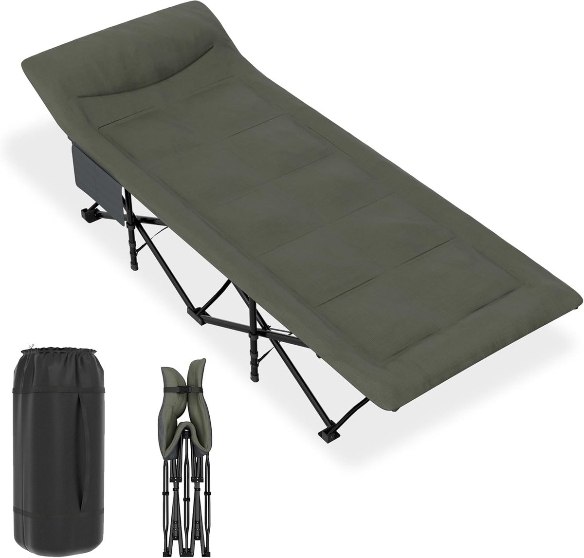 Opvouwbare Campingbedden 180 X 75 X 50 cm Eenpersoons Campingbed Gemaakt van Metalen Buizen Tentbed met Matras, Zijvak en Draagtas Campingligstoel Draagvermogen 250 kg voor Reizen en Kamperen NAIZY