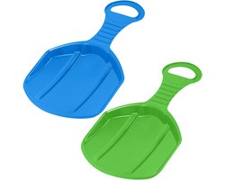 KOTARBAU® 2 x Sneeuwschijf, Kunststof, 53x34x3.5 cm, Groen & Blauw, Schotel Slee Plastic, met Handgreep, Rodelen, Sneeuwglijder, Slee, voor Kinderen en Volwassenen, Lichtgewicht en Stevig