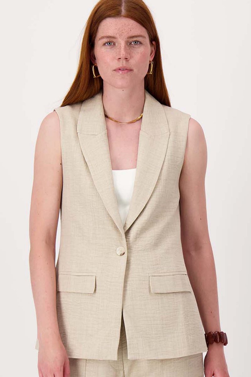 Zusss Lang Gilet Met Stretch Beige