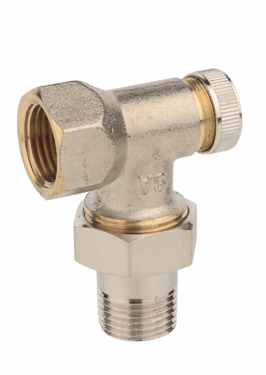Kirchhoff radiator fitting - vernikkeld - haaks doorloop - 3/8" - afsluitbaar