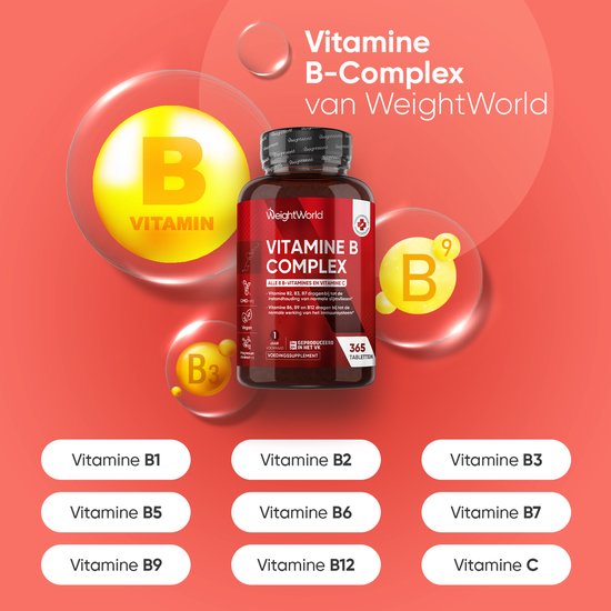 WeightWorld Vitamine B Complex - Alle 8 belangrijke B-vitamines - 365 vegan tabletten voor 1 jaar voorraad