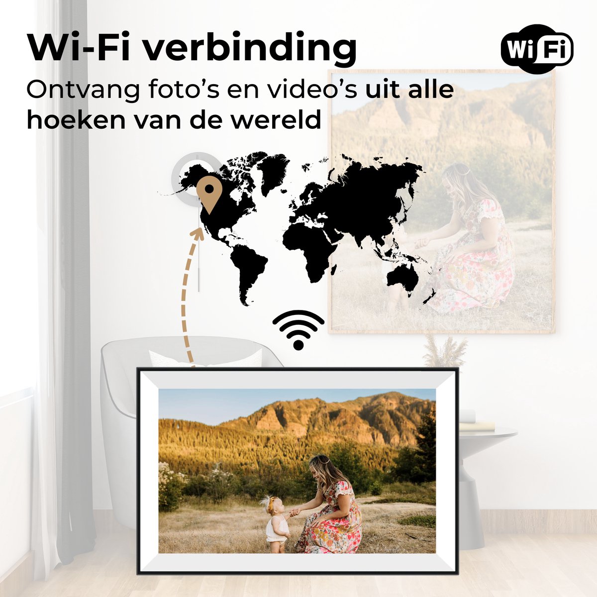 Naevy Digitale Fotolijst 15.6 Inch – XL – Full HD – WiFi Verbinding & Touchscreen – Frameo App – Fotokader – 32 GB Intern Geheugen — cadeau in Wonen & Interieur - foto 4