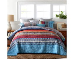 Famanu – Sprei Dubbele Maat cm Lichtgewicht Gewassen Microfiber Gewatteerde Spreien Etnische Bohe Gestreepte Gewatteerde Bed Gooit King Size met Kussenslopen