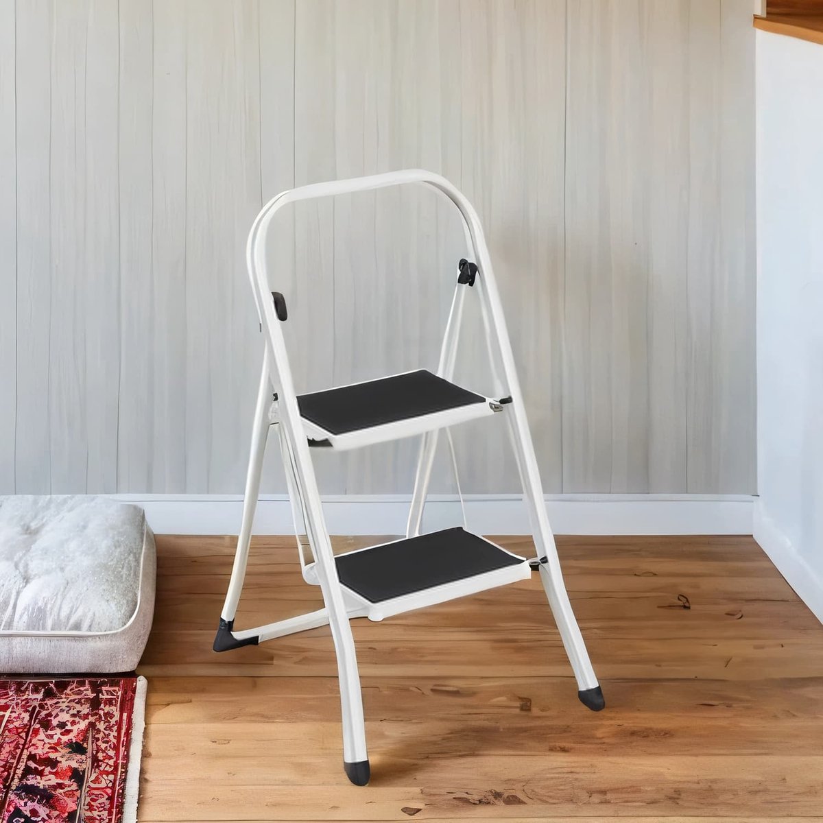 Draagbare vouwladder – Metaal – Wit – 2 treden