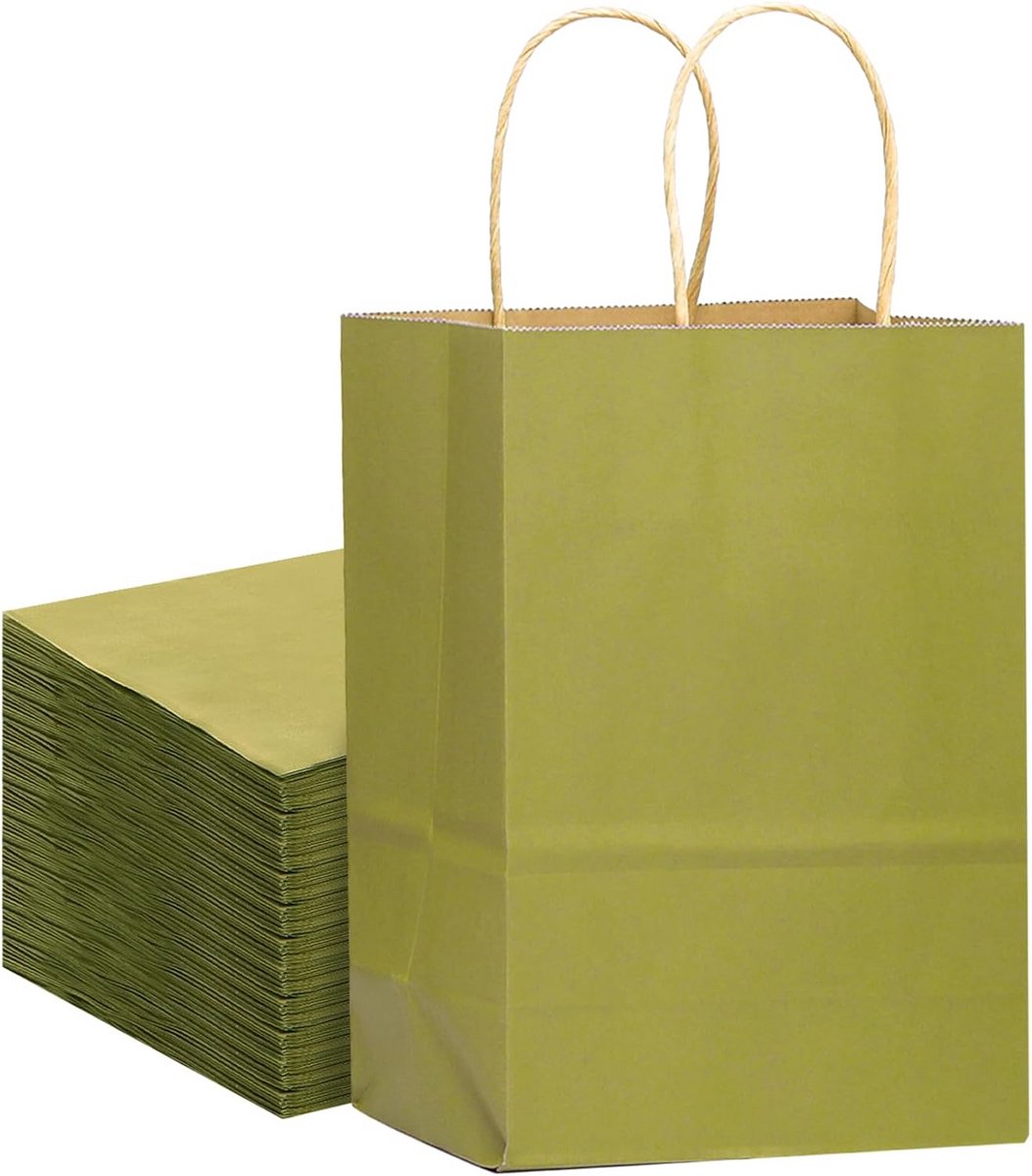Set van 32 Kleine Kraft Papieren Zakken met Handvat - Bosgroen
