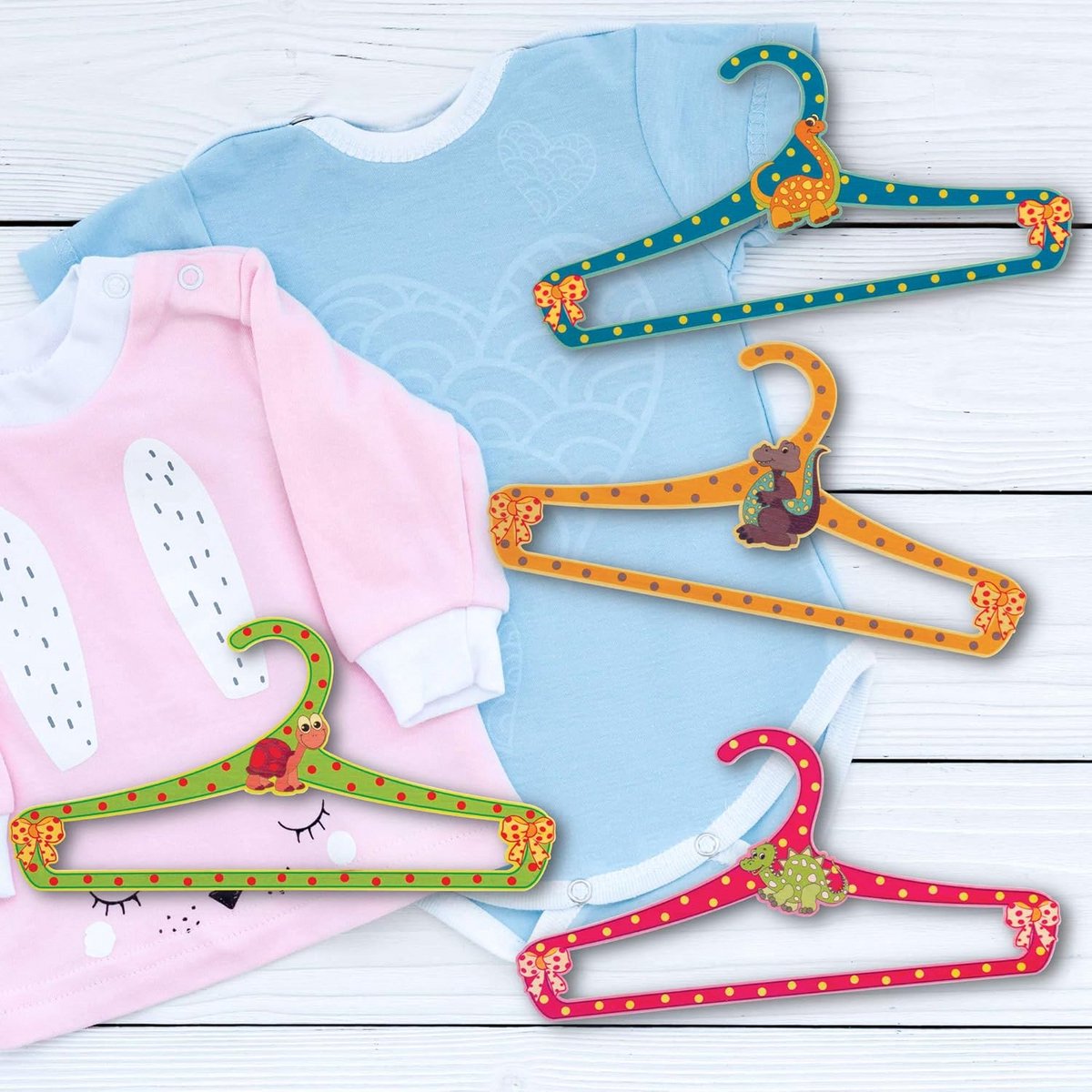 Set van 4 Houten Kleerhangers voor Kinderen - Kleurrijk Dieren Decoratie